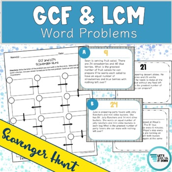 Preview of GCF and LCM Word Problems Scavenger Hunt Activity