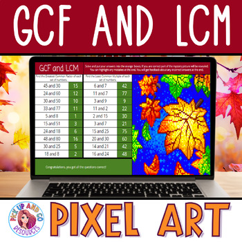 Preview of GCF and LCM Thanksgiving Fall Math Pixel Art for Google Sheets Activity