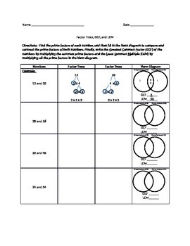 Preview of GCF and LCM Venn Diagrams