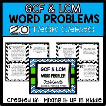 Preview of GCF and LCM  WORD PROBLEM Task Cards