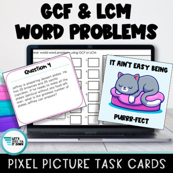 Preview of GCF and LCM Word Problems Picture Pixel Art Digital Activity Google Classroom