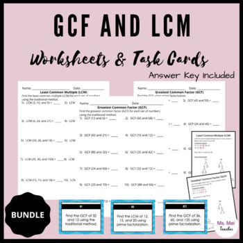 GCF and LCM Worksheets and Task Cards - BUNDLE by msmeiteaches | TPT