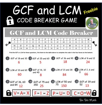 Preview of GCF and LCM code-breaker activity - FREE