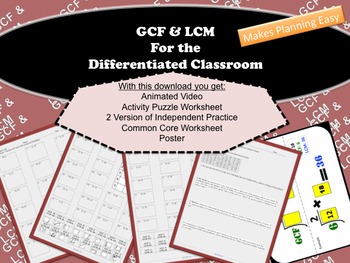Preview of GCF and LCM for the Differentiated Classroom (video, worksheets)