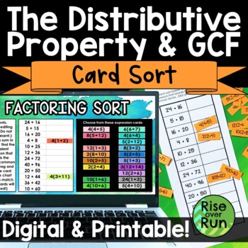 Preview of GCF and the Distributive Property Card Sort Printable & Digital