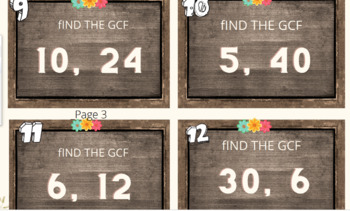Preview of GCF, greatest common fact, Task Cards