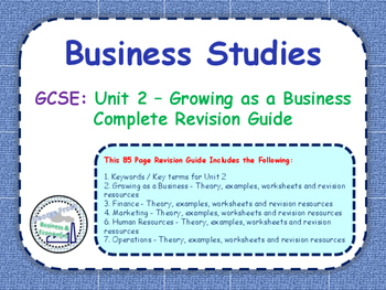 Preview of GCSE Business Studies - Complete Revision Guide - Unit 2: Growing as a Busines