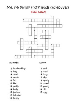 GCSE FRENCH Me My Family and Friends CROSSWORDS by resources4mfl