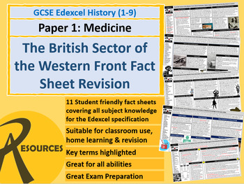 Preview of GCSE History Edexcel Historic Environment The Western Front Revision Fact Sheets