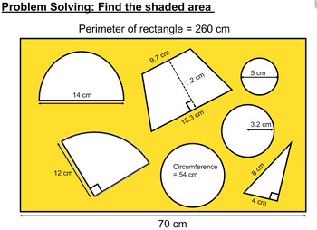 Preview of GCSE Maths: Area of shapes problem solving starter: find the shaded area