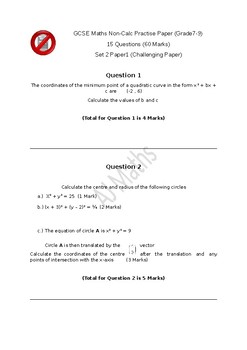 Preview of GCSE Maths Paper 1H TOUGH Exam Grade7-9 (Grade 10 Equivalent USA)