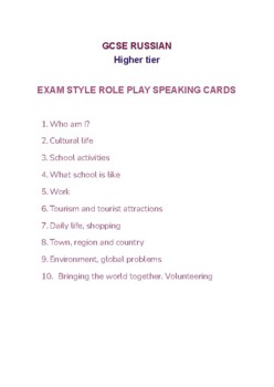 Preview of GCSE Russian speaking exam role play cards. All 5 GCSE topics