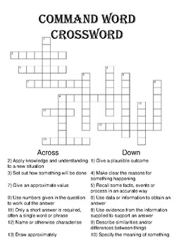 GCSE command word revision crossword by Gamify Education TpT