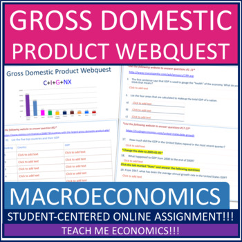 Preview of GDP Gross Domestic Product Economic Printable Webquest Economics Worksheet