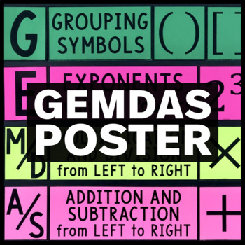 Preview of GEMDAS Poster - Order of Operations Poster - Math Classroom Decor