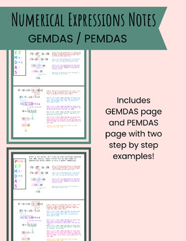 Preview of GEMDAS, PEMDAS, Numerical Expressions, Order of Operations Notes