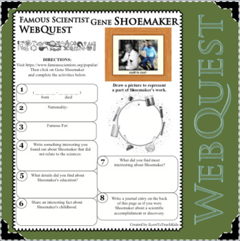 Preview of GENE SHOEMAKER Science WebQuest Scientist Research Project Biography Notes