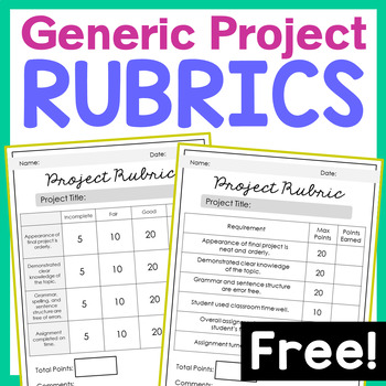 Preview of GENERIC Blank Rubrics for Any Project, Activity, or Novel Unit FREE
