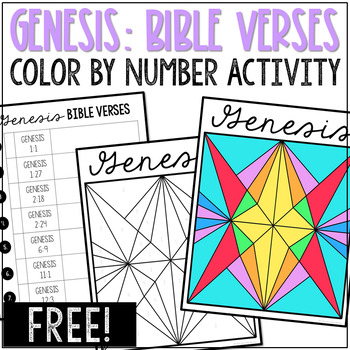 Preview of GENESIS Bible Verse Discovery Activity | Color by Number Craft | FREE