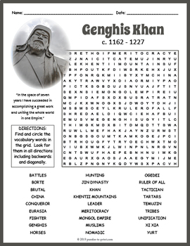 Preview of GENGHIS KHAN Biography Word Search Puzzle Worksheet Activity