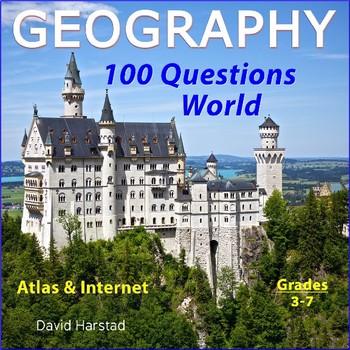 Preview of GEOGRAPHY - 100 World Map Questions for Atlas & Internet (Grades 3-7)