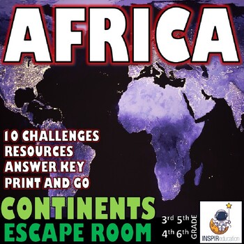 Preview of GEOGRAPHY: Continents - Africa Escape Room, 10 Challenges, Resources, Answer Key
