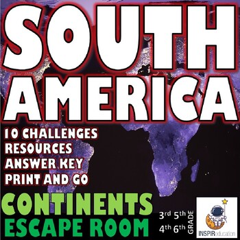 Preview of GEOGRAPHY: Continents - South America Escape Room, 10 Challenges, Key