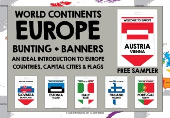 Preview of GEOGRAPHY EUROPE COUNTRIES CAPITALS FLAGS BANNERS SAMPLER