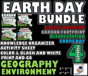 Preview of GEOGRAPHY: Earth Day Organizers and Activity Sheets (Four themes) Print and Go