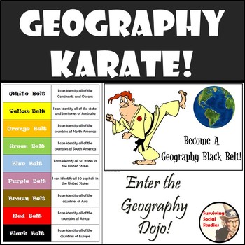 Preview of GEOGRAPHY KARATE!  Countries of the World and 50 States & Capitals Challenge