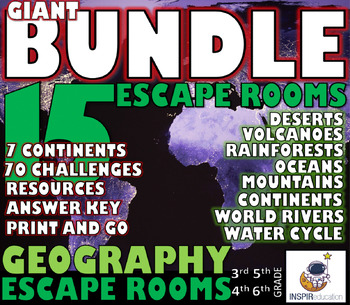 Preview of GEOGRAPHY - MEGA BUNDLE: 15 Escape Rooms, Continents and World Features