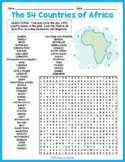 GEOGRAPHY OF AFRICA - 54 African Countries Word Search Wor