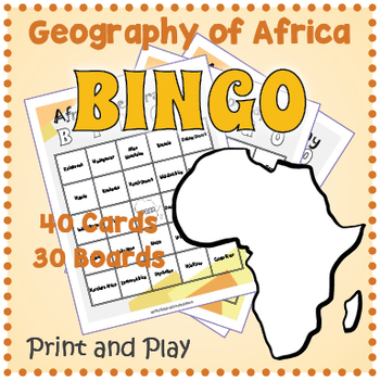 Preview of GEOGRAPHY OF AFRICA BINGO - 40 Informative African Geography Cards