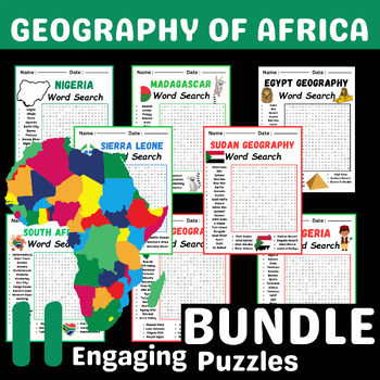 Preview of GEOGRAPHY OF AFRICA BUNDLE - 11 Word Search Puzzle Worksheet Activities