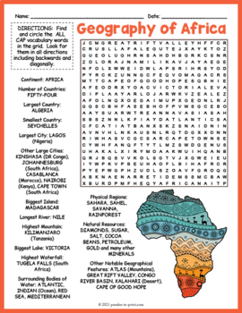 Preview of GEOGRAPHY OF AFRICA Word Search Puzzle Worksheet Activity