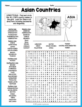 geography of asia 52 asian countries word search worksheet activity