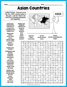 Preview of GEOGRAPHY OF ASIA Word Search Worksheet Activity (4th, 5th, 6th, 7th Grade)