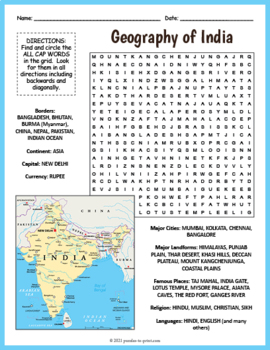 geography of india word search puzzle worksheet activity by puzzles to print