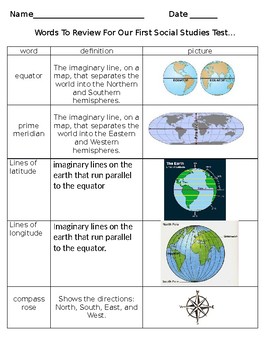 Preview of GEOGRAPHY STUDY GUIDE- Maps, Latitude, Longitude, ETC. ETC