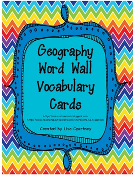 Preview of GEOGRAPHY TERMS Word Wall Vocabulary Cards /landforms /water