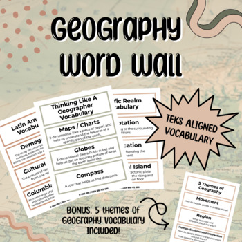 Preview of GEOGRAPHY WORD WALL (FULL YEAR) - TEKs ALIGNED VOCABULARY