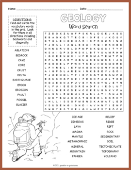 Preview of GEOLOGY Vocabulary Terms Word Search Puzzle Worksheet Activity