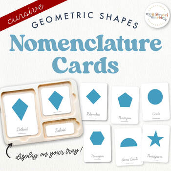 Preview of GEOMETRIC SHAPES Nomenclature Cards Montessori Learning Resources (CURSIVE FONT)