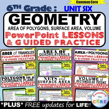 Preview of GEOMETRY : 6th Grade PowerPoint Lessons, Guided Practice DIGITAL RESOURCE BUNDLE