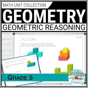 Preview of GEOMETRY Unit: Lessons Activities Assessment | 2D Shapes | Grade 5 Ontario Math 