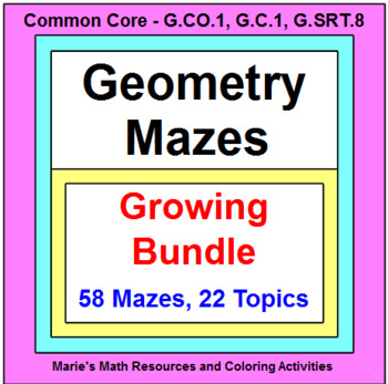 Preview of GEOMETRY MAZES "GROWING" BUNDLE (72 MAZES ON 25 TOPICS)