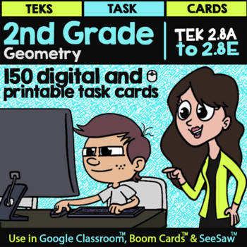 Preview of GEOMETRY ★ Math TEK 2.8A 2.8B 2.8C 2.8D 2.8E ★ Digital 2nd Grade TEKS Task Cards