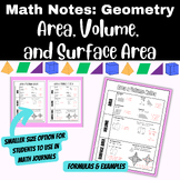 GEOMETRY NOTES: Area, Volume, Surface Area with Formulas &