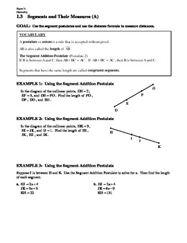 Preview of GEOMETRY - Notes Guide - 1.3 Segments and Their Measures