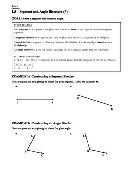 Preview of GEOMETRY - Notes Guide - 1.5 Segments and Angle Bisectors
